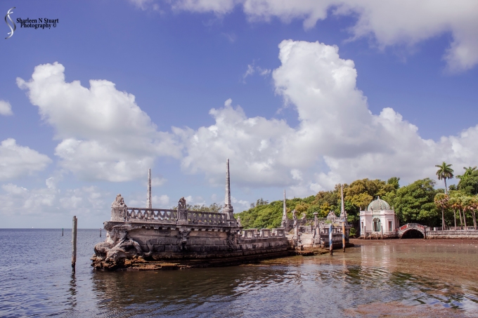 This barge spans the water entrance to Vizcaya.  From what I have read, back in the peak of the usage of this home, guests would gather for tea and events on these concrete barges.  The barges were built as a water break.  In order to get to the barge guests were taken out in rowing boats.